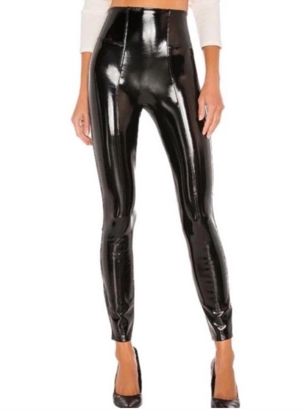 SPANX Black Patent High-Shine Faux Leather Leggings Size Medium